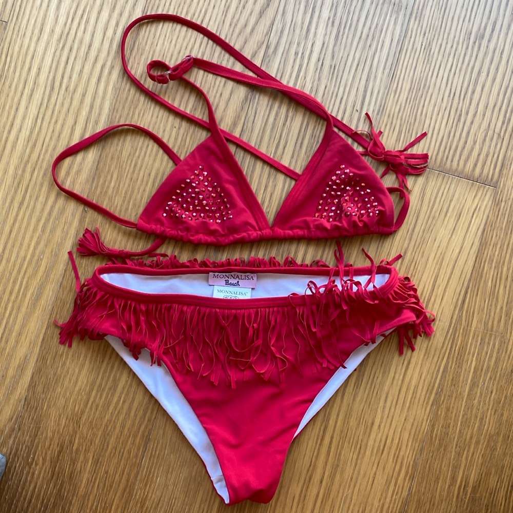 Monnalisa Girl Red Bikini Bathing Swimming Suit Size 12